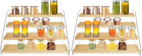 VAEHOLD Spice Rack Organizer for Cabinet & Countertop - Seasoning Organizer Spice Shelf - Space Saving Wooden Display Risers Shelf Showcase Fixtures Jewelry (4 Tier) (Pack of 2) by VAEHOLD