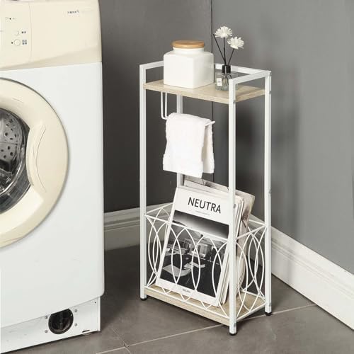 SunnyPoint Classic Space Saving Freestanding Toilet Paper Holder with Storage Shelf – Bathroom Space Saver for Phone, Tablet, and Magazines – All Purpose Bathroom Organizer Space Saver (White) - Image 3