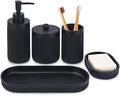 Bathroom Accessory Set 5Pcs-Lotion Soap Dispenser,Toothbrush Holder,Qtip Holder Dispenser,Vanity Tray and Soap Dish-Modern Bathroom Decor Vanity Countertop Organizer,Matte Black by Deobath