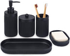 Bathroom Accessory Set 5Pcs-Lotion Soap Dispenser,Toothbrush Holder,Qtip Holder Dispenser,Vanity Tray and Soap Dish-Modern Bathroom Decor Vanity Countertop Organizer,Matte Black by Deobath