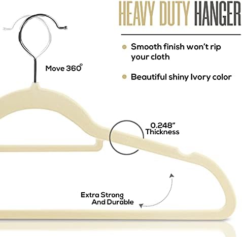 Utopia Home Premium Velvet Hangers 30 Pack - Non-Slip Clothes Hanger with Tie Bar - Ivory Hangers with 360 Degree Rotatable Hook - Heavy Duty Coat Hanger - Image 4