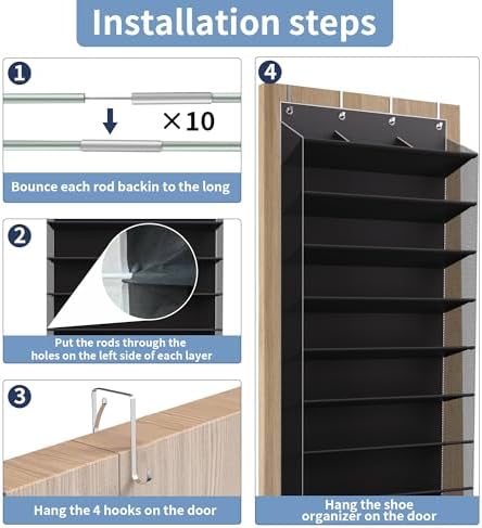 TAHAVICE 10-Tier Over The Door Shoe Organizer, Heavy Duty Hanging Storage - Image 5