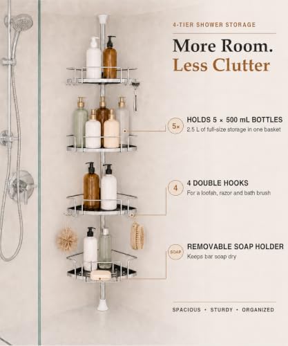 ALLZONE Two-Tone Corner Shower Caddy Tension Pole for Bath Shampoo Storage - Image 5