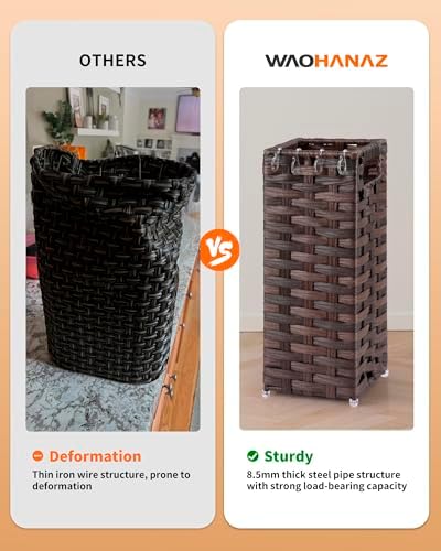 Rattan Umbrella Stand, Umbrella Holder for Entryway, Hand Woven Umbrella Rack Organizer Freestanding, with a Detachable Drip Tray, 4 Hooks, 6.5" L x 6.5" W x 16.5" H, Brown - Image 7