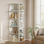 6-Tier Wavy Corner Shelf, Wooden Tall Corner Bookshelf, White - Image 3