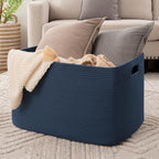 OIAHOMY 118L XXXLarge Rope Storage Basket, Oversized Blanket Basket Blue - Image 2