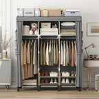 Portable Non-Woven Fabric Wardrobe, 3 Hanging Rods & Multi Tier Storage Shelves, 18 Side Pockets Clothes Closet Organizer, 130×45×172cm for Bedroom Dorm Living Room (Gray) - Image 5