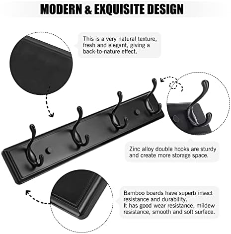 Badiano Heavy Duty Wooden Coat Rack, Wall-Mounted Organizer, 19 Inch, Black - Image 4