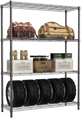 IZEUK 1400 LBS Garage Black Shelving Wide Storage Shelves 4 Tier Adjustable Heavy Duty Metal Wire Rack Standing Shelf Unit for Kitchen Office College Dorm Garage Warehouse 15.8" x 45.8"x 59.4" by IZEUK