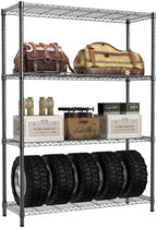 IZEUK 1400 LBS Garage Black Shelving Wide Storage Shelves 4 Tier Adjustable Heavy Duty Metal Wire Rack Standing Shelf Unit for Kitchen Office College Dorm Garage Warehouse 15.8" x 45.8"x 59.4" by IZEUK