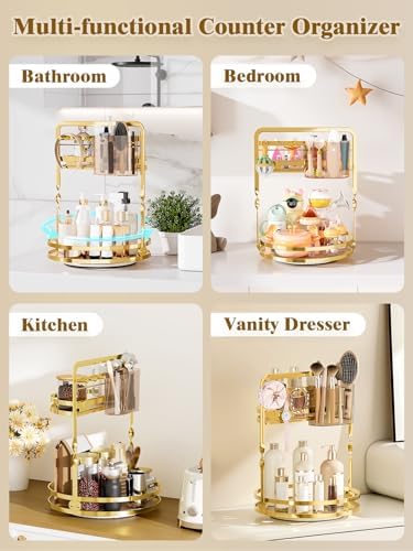 360° Rotating Makeup Organizer for Vanity, Gold Bathroom Organizer - Image 5