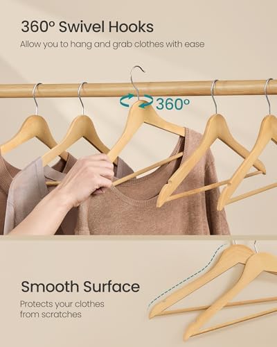 SONGMICS Wooden Hangers, 30 Pack, Basic Wood Clothes Hangers, Space Saving - Image 6