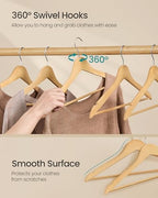 SONGMICS Wooden Hangers, 30 Pack, Basic Wood Clothes Hangers, Space Saving - Image 6