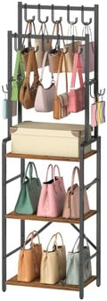HOOBRO Tall Purse Organizer for Closet, 3-Tier Handbag Rack with 10 J-Hooks by HOOBRO