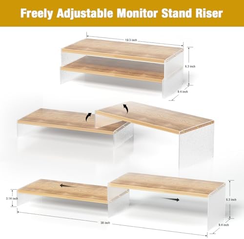 YGYQZ Adjustable Monitor Stand Riser, 9.4" ×19.3" Dual Monitor Desk Stand - Image 2