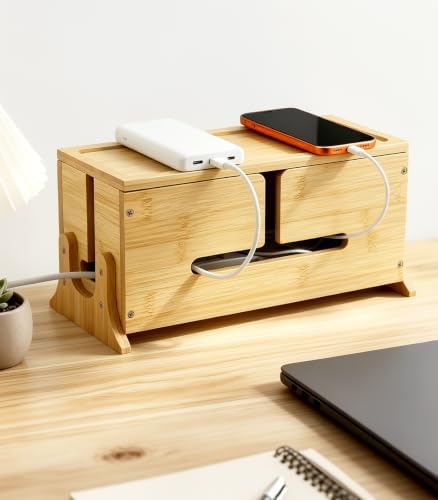 TiMOVO Wood Cable Management Box with Removable Magnetic Lid & Support Legs by TiMOVO