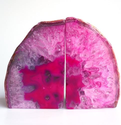 Geode Bookends Agate Decor Book Ends Unique Crystal Bookend Dyed Pink for Home Decorative 1 Pair 2-3 Lbs by XMHOME