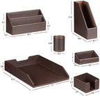 Ayunga PU Leather 6-piece Office Supplies Combination Set,Pencil Cup,Business Card Holder,Sticky Note Dispenser,Mail Sorter,Letter Tray,Files Holder,Suitable for Self-use and Friend Gifts (Brown) - Image 2