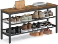 VASAGLE 3 Tier Shoe Rack Bench, One Piece Shelves, Shoe Storage Organizer with Raised Edges, Industrial Style, Easy Assembly, 11 x 39.4 x 19.7 Inches, Rustic Brown and Matte Black ULSB075KD01S by VASAGLEbySONGMICSHOME