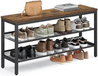 VASAGLE 3 Tier Shoe Rack Bench, One Piece Shelves, Shoe Storage Organizer with Raised Edges, Industrial Style, Easy Assembly, 11 x 39.4 x 19.7 Inches, Rustic Brown and Matte Black ULSB075KD01S by VASAGLEbySONGMICSHOME