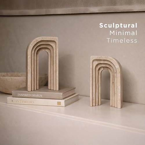 Decorative Bookends for Shelves – Heavy Duty Book Ends for Heavy Books, Stone-Inspired Composite Bookends, Non-Slip Base, Modern Home Office Decor, Gift Box Included, Set of 2 - Image 3