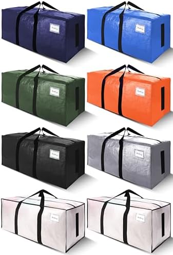 SWEET DOLPHIN 8 Pack 200LB Heavy-Duty Moving Bags with Wrap-Around Handles, Extra Large Storage Totes for Space Saving, Clothes Storage Bags, College Dorm Essentials, Multicolor, 24 Gal by SWEET+DOLPHIN