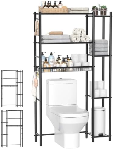 Hodonas Over The Toilet Storage Shelf - Bathroom Organizer Rack with 7-Tier Shelves, Adjustable Metal Shelf Above Toilet for Storage, Freestanding Bathroom Space Saver, Black by Hodonas