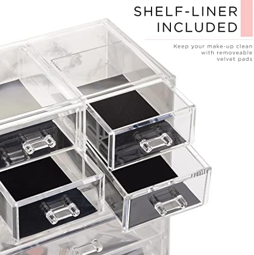 Sorbus Makeup Organizer, 7-Drawer Acrylic 2-Piece Set (Marble Print) - Image 6