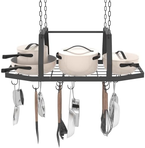Hexagon Ceiling Pot Rack Hanging Pan Rack Hanging with 15 Hooks - Image 2