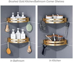 Brushed Gold Color 2 Packed Bathroom Shelves Shower Corner Caddy Organizer Shampoo Holder,Adhesive or Drilling - Image 4