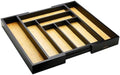 Bamboo drawer organizer, utensil holder, silverware organizer, and adjustable cutlery tray with drawer dividers, for kitchen, office desk, and bathroom storage (Black) by CozeeBay