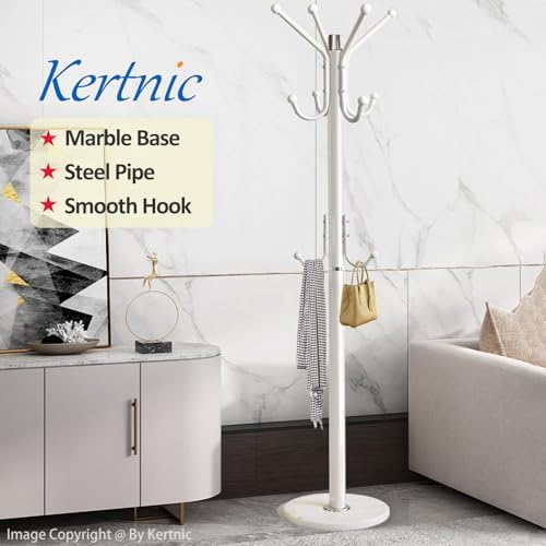 Kertnic Modern Coat Rack Freestanding with Natural Marble Base & Sturdy Metal Frame, 11 Hooks Hall Tree for Jackets, Hats, Bags, Entryway Organizer for Bedroom, Living Room, Closet (11 hooks-White) - Image 2