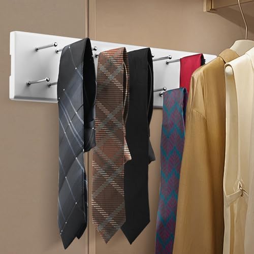 Pull Out Tie Rack for Closet, Wood Sliding Belt Rack with 21 Tie Hanger - Image 5