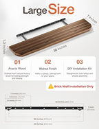 BATODA Floating Shelves for Wall, 36" Set of 2, Round Edge, Walnut Color - Image 2