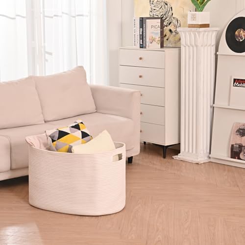 ICERZCZ White Laundry Basket, Blanket Baskets for Living Room, Cotton Rope Baskets for Storage, Woven Basket for Blankets, Toys, Clothes, Shoes, White, 25”x16”x16” (105L) - Image 6