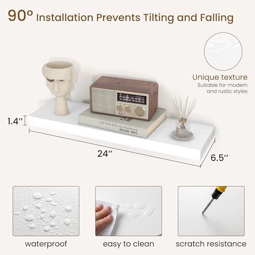 24 Inch Floating Shelves, 6.7" Deep Wall Shelves, White Wall Shelf Set of 3 - Image 3