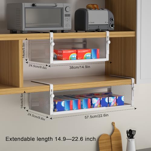 AmonHouseware 2Pack Expandable Under Shelf Storage Basket Organizer, White - Image 2
