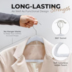 Our Modern Space 100 Pack Velvet Hanger for Shirt Pants Dresses Skirts Suits Jackets - Slim Space Saving Design - Standard Coat Hanger - Sturdy & Durable Design with Shoulder Grooves Hook - Image 4