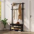 AQIMUELE Coat Rack with Shoe Storage, Wooden Hall Tree with Bench, 11 Hooks and 2-Tier Storage Shelves, 3-in-1, Entryway Bench with Coat Rack (31.5"-Deep Black) by AQIMUELE