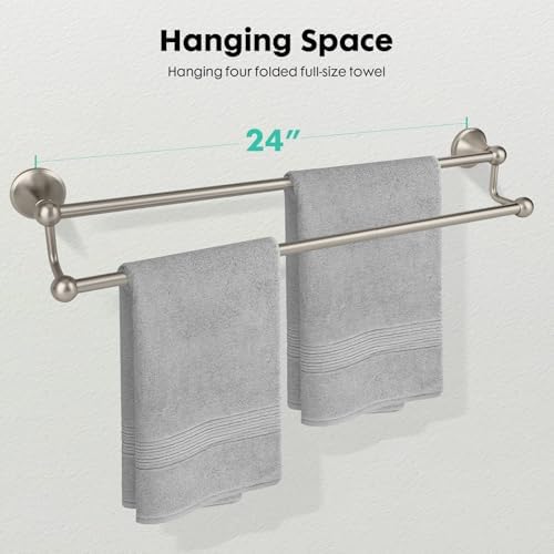 Antique Bathroom Double-Towel Bar Brushed Nickel, 24 Inch Towel Racks for Bathroom Wall Mounted,Bathroom Accessories Towel Holder,Bathroom TwoTowel Rod Hanger - Image 2