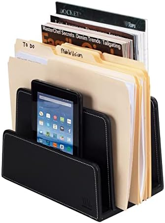 MobileVision Executive Black Desktop File Folder Paper Tray & Device Organizer 5 Slot Dividers - Image 3
