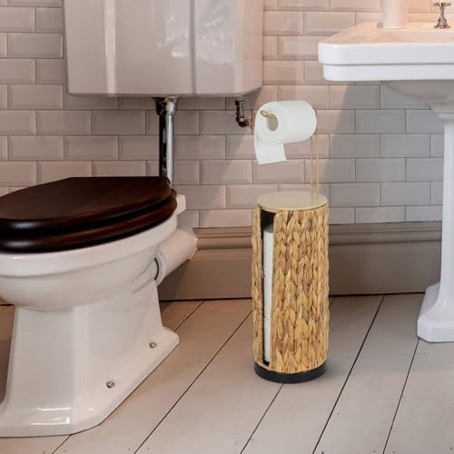 Freestanding Toilet Paper Holder with Storage,3 Rolls of Tissue Holder for Bathroom,Handmade Woven Toilet Paper Roll Holder Stand,Water Hyacinth Boho Bathroom Decor Farmhouse Toilet Paper Storage - Image 7