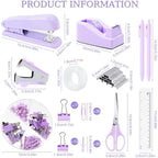 Gawsey Desk Organizers and Accessories with Desk Organizer 360° Rotating Pen Holder and Office Supplies, Cute Stationery Supplies Set (Purple) - Image 4