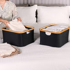 efluky Storage Baskets for Organizing, Fabric Storage Bins with Bamboo Handles, Collapsible Storage Baskets for Shelves and Closet (Black, 16.2'' x 13'' x 9.1'') - Image 6