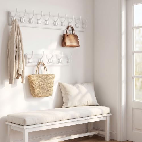 WEBI Coat Rack Wall Mount,10 Hooks,38 9/16" Long Coat Hooks Wall Mounted Large,16" Hole to Hole,Wood Coat Hanger Wall,Hooks for Hanging Coats,Jacket,Clothes,Hats,White - Image 5