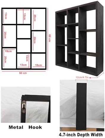 10 Grid coffee mug display shelf,19 X 24" Wooden cup shelf for wall,black - Image 2
