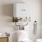 MAHANCRIS Bathroom Wall Cabinet with 2 Door and Adjustable Shelf, Farmhouse Medicine Cabinet with Towel Rack, 3-Tier Wall Mounted Storage Cabinet Over The Toilet for Bathroom, 18.9" L, White - Image 5