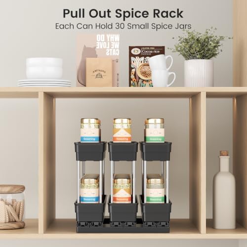 Mystozer Pull Out Spice Rack Organizer for Cabinet, Slide Out Spice Racks Organizer, Easy to Install Spice Cabinet Organizers, 8.5''Wx10.5''Dx8.3''H, 3 Drawers - 2 Tiers (Black) - Image 2