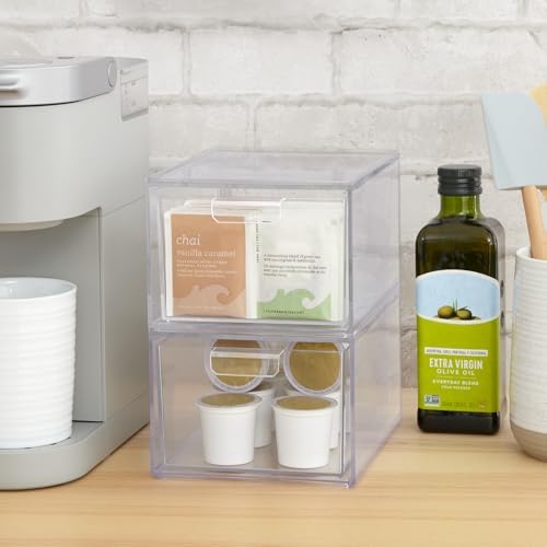 STORi Audrey Stackable Clear Bin Plastic Organizer Drawers | 2 Piece Set | Organize Cosmetics and Beauty Supplies on a Vanity | Made in USA - Image 2