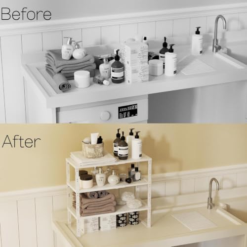 Heavy-Duty Adjustable Metal Shelf Organizer - Expandable & Stackable Pantry Storage Rack for Kitchen, Bathroom, RV, Cabinets(3 Packs/White,Medium) - Image 6